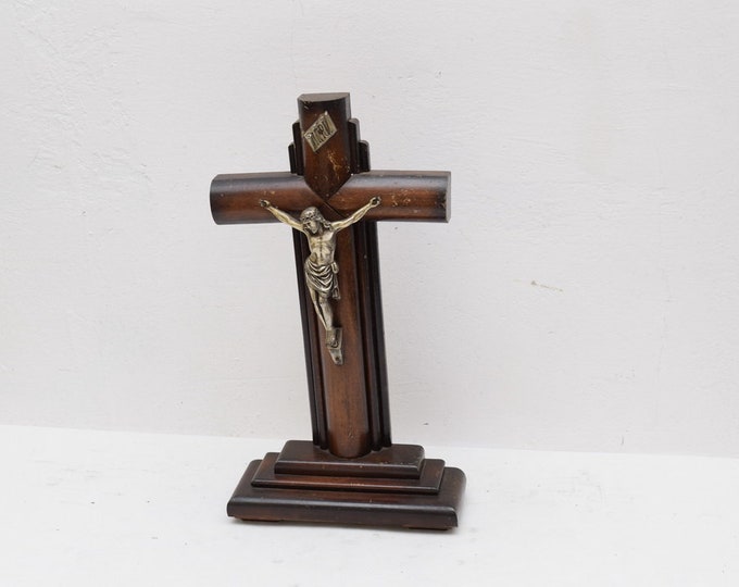 Vintage Old Wood Cross Jesus Staint Statue s Gift Idea for -