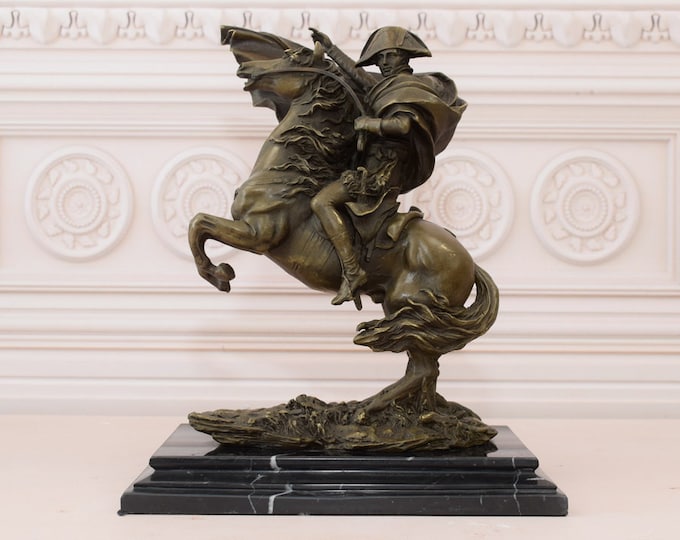 Napoleon Bonaparte Bronze Statue on Marble Base - Foundry Mark - Vintage Figure - Home and Office Decor Gift Idea for Birthday, Housewarming