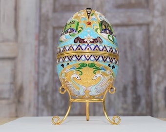 Handmade Sterling Silver Enamel Egg: Gilded Collector Decor
