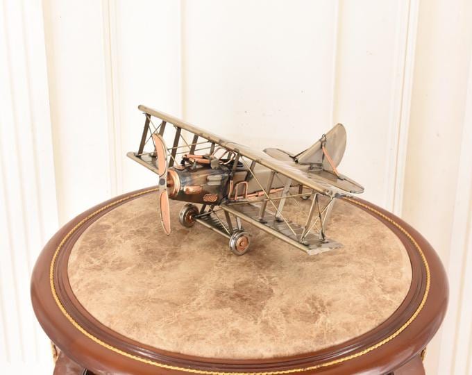 Vintage Metal Biplane Model – Classic Old School Desk Decoration, Collector Item