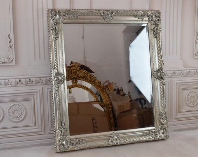 Wooden Silver Mirror - Crystal Silver Mirror on Baroque Style - Richly Frame - Victorian Style - Exclusive Wall Decor - Home Decor