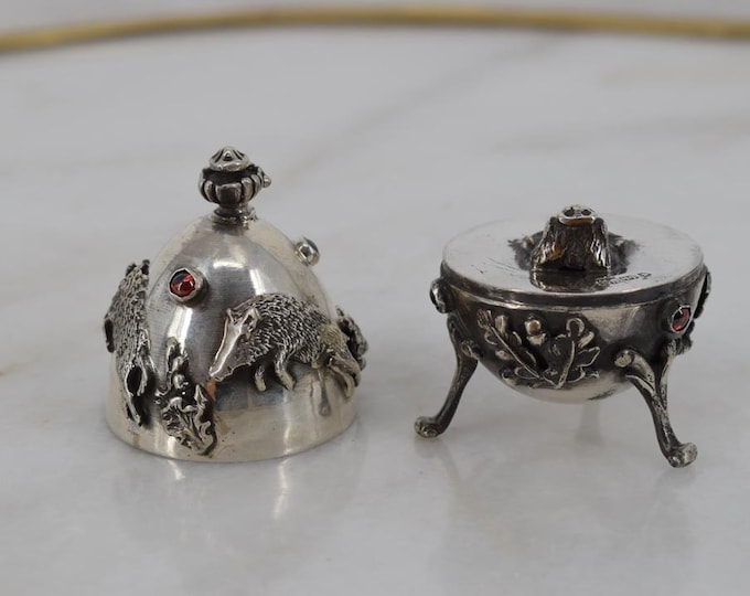 Hunter Silver Egg Opener - Boar Head - Russian 84 Silver - Art Nouveau - Natural Stone - Tsarist Russia Gift - Vintage Collectible