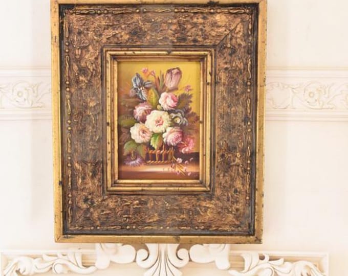 Vintage Floral Oil Painting – European Still Life Vase Art