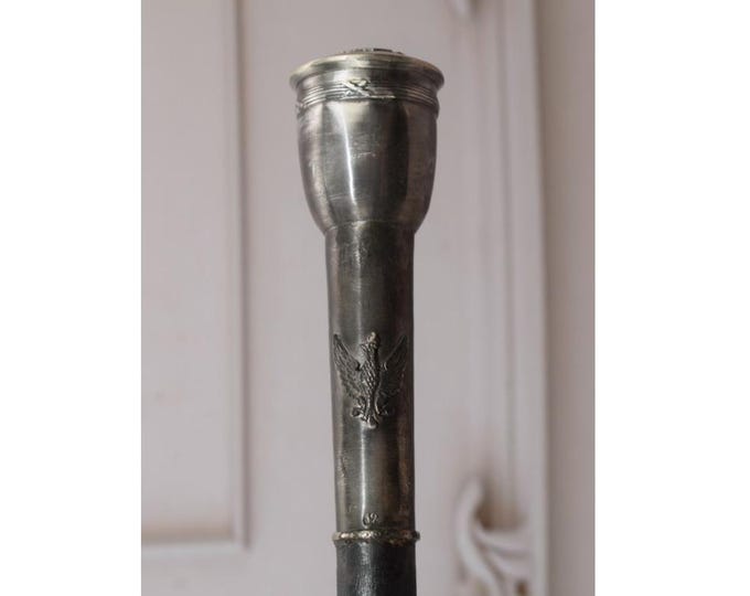 Polish Silver Walking Stick - Silver Cane Art Work Solid Wood - Polish 2nd Republic - Elegant Gift for Father Grandfather - Antique Cane