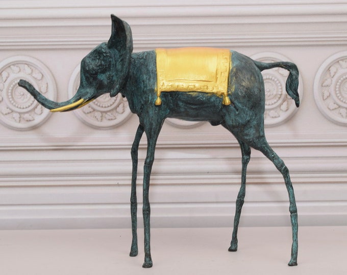 Very Rare! Statue Salvador Dali Style - Bronze Sculpture Space Elephant -  Figure Elephant - Signed Sculpture - Home Decor - Gift Idea