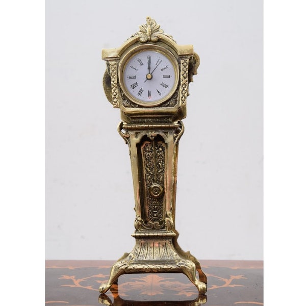 Luxury Brass Table Clock Art Deco Style - Fireplace Clock - Miniature of Floor Clocks with Pendulum - Exclusive Gift Idea - Richly Decorated