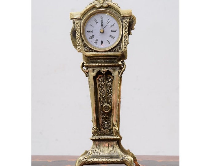 Luxury Brass Table Clock Art Deco Style - Fireplace Clock - Miniature of Floor Clocks with Pendulum - Exclusive Gift Idea - Richly Decorated