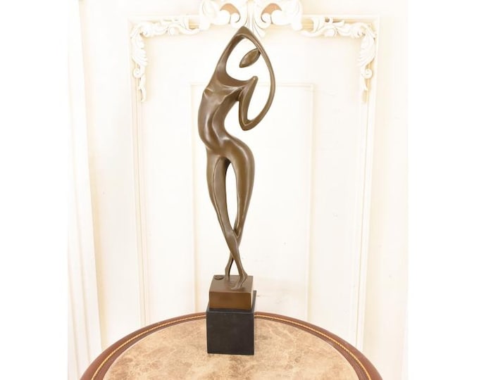 Art Deco Bronze Dancer Statue: Modernist Green Patina Sculpture