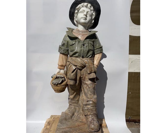 Vintage Marble Boy Statue – Hand Carved Stone Garden Sculpture, French Decor