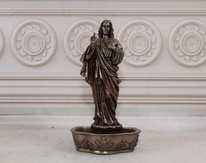 Standing Stoup with Jesus - Wall Art - Handmade Stroup- Catholic Art - Religious Gift - Home and Church Decor