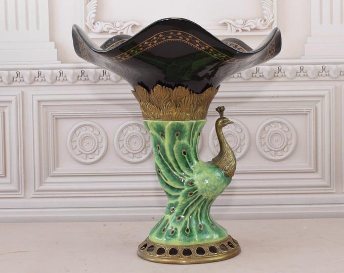 Very Rare - Plateau Porcelain with Peacock Design -  Fruit Plate Porcelain and Bronze Ornaments - Home Decor - Gift for Wedding