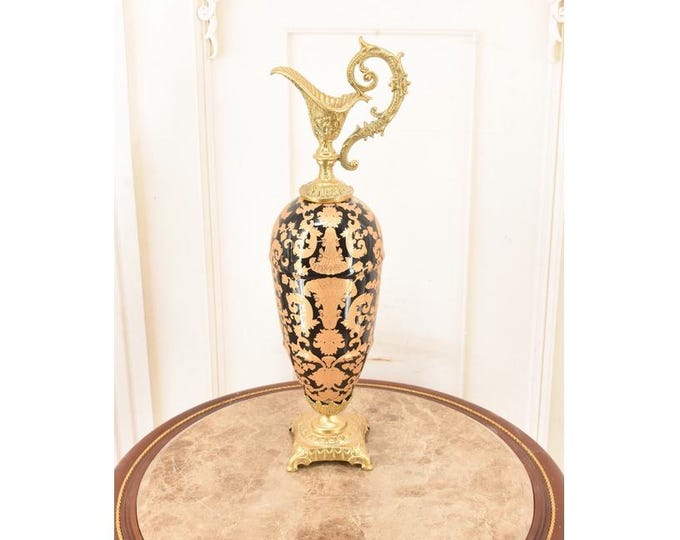 Antique Art Nouveau Porcelain Decanter – Bronze Ornaments, Decorative Object