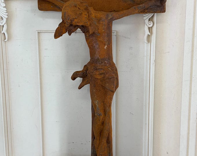 Large Vintage Cast Iron Crucifix – Jesus Christ Religious Sculpture (60 cm)