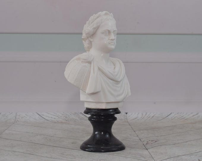 Unique Marble Bust of a Roman Emperor – Mythological Sculpture with Pedestal – Classical Marble Art – Exclusive Gift for Collectors