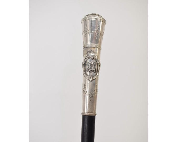 Antique Polish Silver Walking Stick with Hidden Compartment – 800 Silver Cane – Polish Eagle Motif – Unique Gift for Birthday