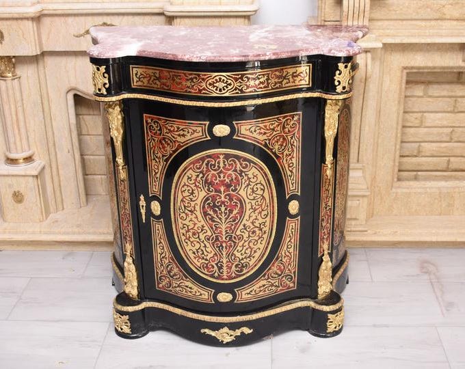 Vintage French Boulle Commode – Black, Red & Gold Chest of Drawers