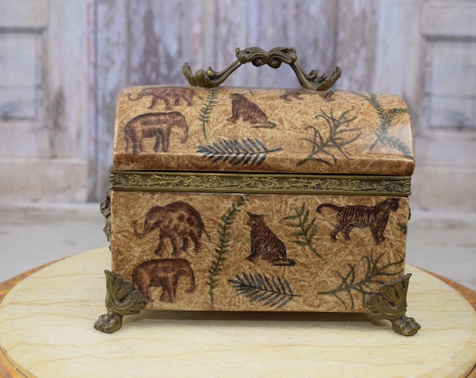 Large Porcelain Box with Flowers and Animals Ornaments - Bronze Ornaments - Kitchen Decor Box - Oriental Exclusive Casket - Home Decor