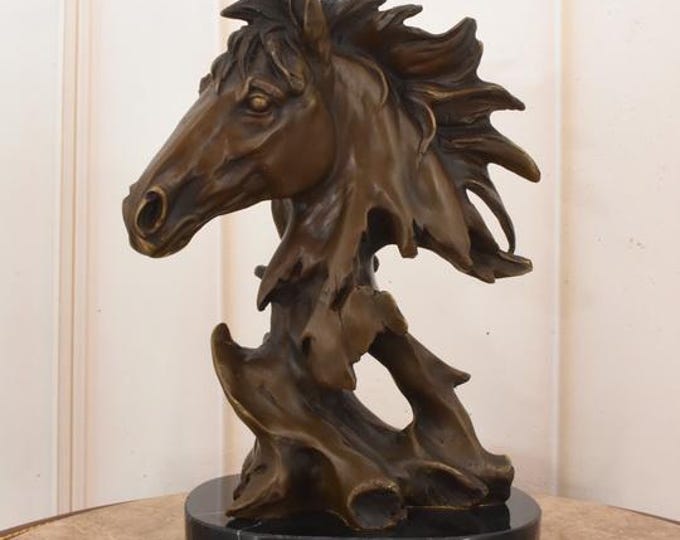 Bronze Horse Head Statue: Milo Style Sculpture on Marble Base