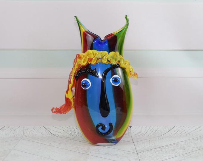 Face Vase Murano Style - Funny Head - Murano Glass - Made in Italy - Vintage Flower Vase -Handmade Glass - Home Decor - Gift Idea
