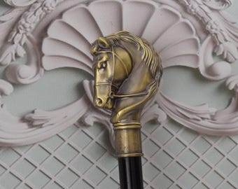 Brass Horse Head Walking Stick: Foldable Aluminum Cane