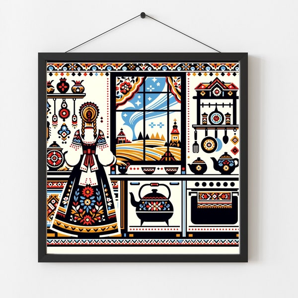 Traditional European Folk Art Kitchen Poster - Folk Art Kitchen Decor -Folk Art Matte  Posters - Scandinavian Wall Art - Kitchen Decoration