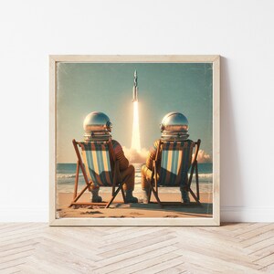 Beach Astronaut -Vintage Astronaut Poster - Retro Astronauts Posters - Rocket Launch - Space- Vintage Astronaut Art - Astronauts Print
