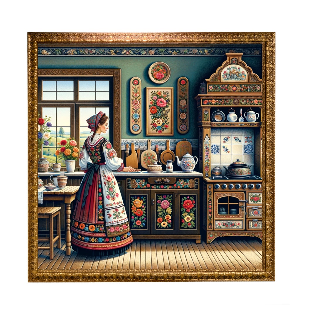 Traditional European Folk Art Kitchen Poster Folk Art Home Decor Folk