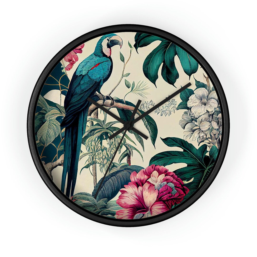 Chinoiserie Wall Clock Tropical Wall Clock Birds Wall Etsy