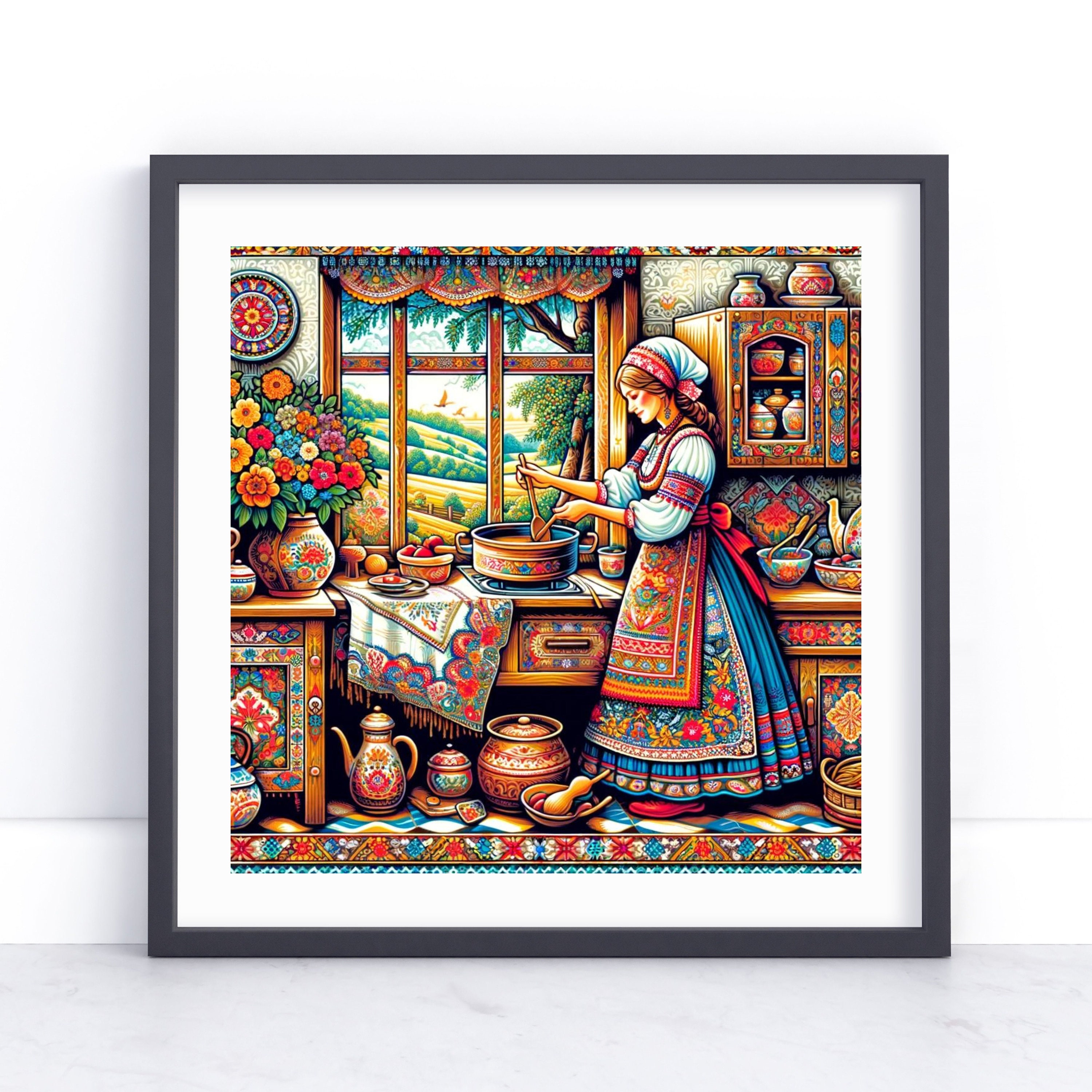 Traditional European Folk Art Kitchen Poster Eastern Home Decor Folk ...
