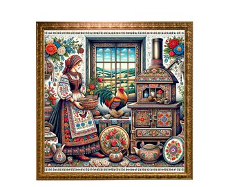 Traditional  European Folk Art Kitchen Poster - Eastern Home Decor - Folk Art Matte Posters - Scandinavian Wall Art - Slavic Art - Folk Art-