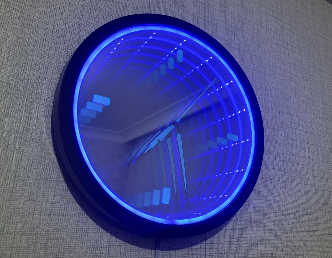 RGB Mirror Clock, Neon Led Infinity Effect, Wall Clock, Led Clock