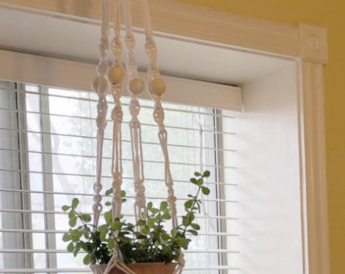 Featured listing image: Macrame Plant Hanger with beads, Plant Hanger Holds Large Pots