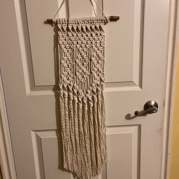 Small Boho Macrame Tapestry-12" across and 31" long.- Created on Bamboo