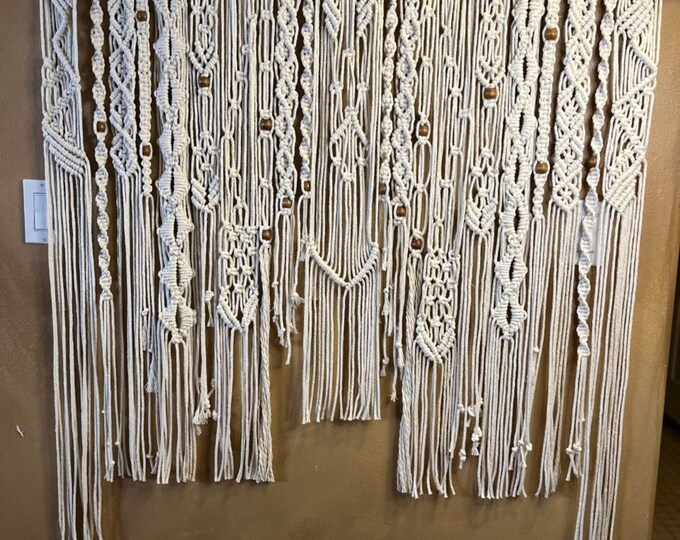 Featured listing image: Large Boho Macrame Wall Hanging, Natural Macrame Cord, With Beads, Many Intricate Knots, Boho Style