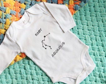 Zodiac Baby Grow, Cotton, long sleeve, Baby Bodysuit, star sign