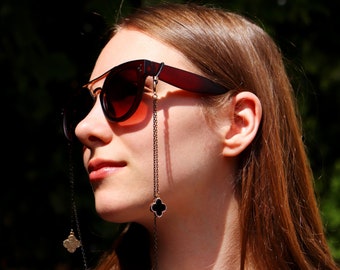 Clover Sunglasses Chain, Gold & Black Glasses Holder