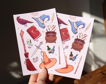 Witchy sticker sheet, Vinyl. Magic stickers sheet