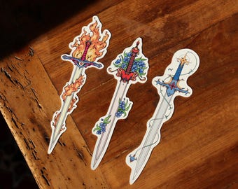 Set of 3 Bookmarks, Fantasy Sword Bookmark, Book Lover Gift