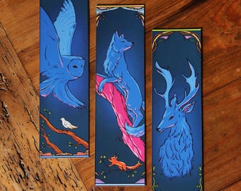 Set of 3 Animal Bookmarks, Book Lover Gift, Enchanted forest bookmark