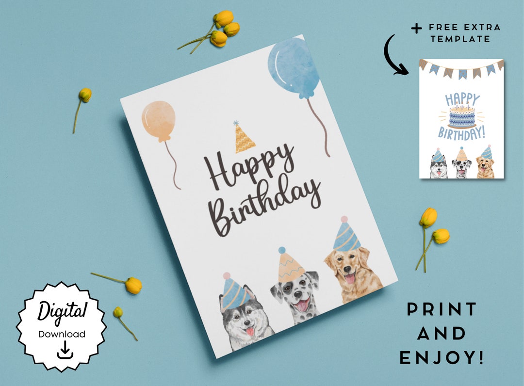 Printable Dog Birthday Card | Printable Birthday Card Funny | Digital ...