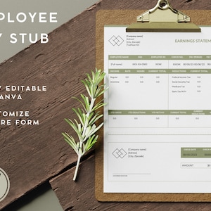 Employee Pay Stub Template | Payroll Paystub Template | Earnings Statement | Digital Paycheck Stub | Printable Editable in Canva
