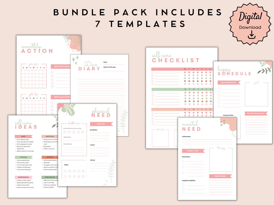 Self Care Checklist, Self-care Planner, Selfcare Journal Tracker ...