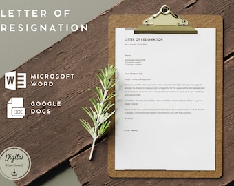Vorlage für ein professionelles Kündigungsschreiben | Google Docs | Microsoft Word | Mitteilungsschreiben | Rücktrittsschreiben