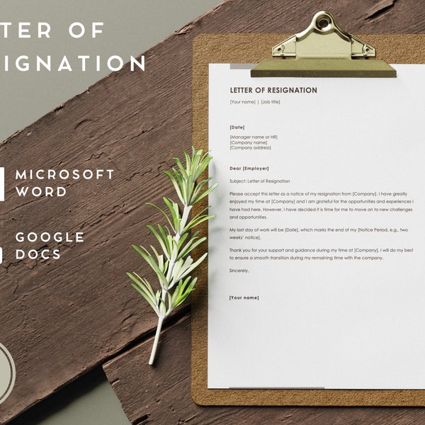 Professional Resignation Letter Template | Google Docs | Microsoft Word | Notice Letter | Resign Letter