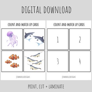 1-20 Tarjetas didácticas de números oceánicos / Recurso de educación en el hogar / Descarga instantánea / Preescolar / Jardín de infantes / Charlotte Mason / Tarjetas de conteo / PDF