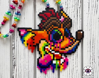 Trippy Crash Bandicoot Perler Necklace By Leaky Pixels • Crash Bandicoot Perler • Crash Bandicoot Necklace • Trippy Perler • Perler Bead Art