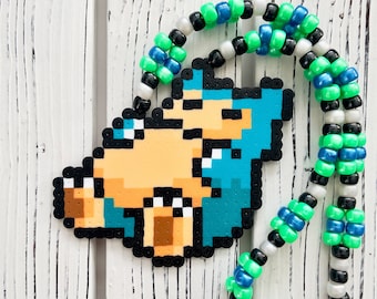 Snorlax Perler Necklace By Leaky Pixels • Perler Necklace • Anime Perler • Perler Bead Art • Kandi Necklace • Rave Kandi • EDM EDC
