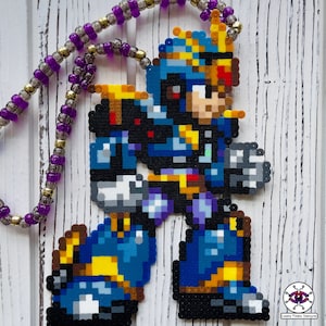 Mega Man X Ultimate Armor Perler Necklace | Rave Perler | Rave Outfit | Kandi Necklace | Video Game Art | Anime Perler | 8 Bit Pixel