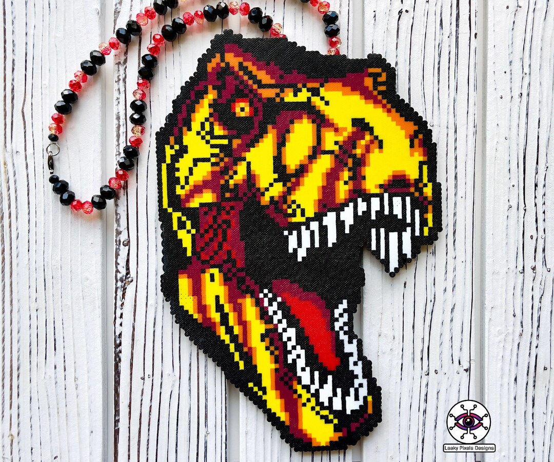 Jurassic Park Trex Perler Necklace Rave Perler Jurassic World Kandi