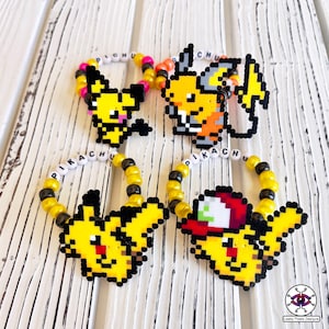 Pikachu Raichu Pichu Perler Pulseras / Pulsera Perler / Perler Bead / Kandi / Perler Bead Art / Rave Perler